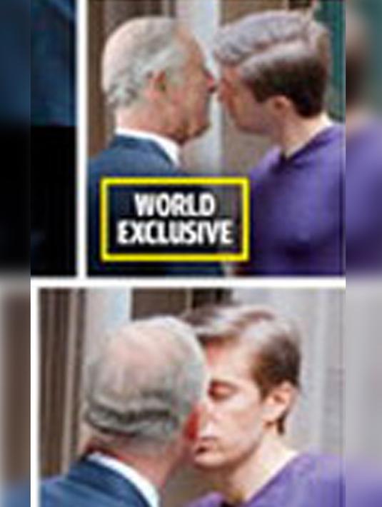 Dalam foto, pria mirip Pangeran Charles itu memakai setelan jas berwarna biru tua sementara si pria muda memakai kaos berwarna ungu. Mereka tampak bercumbu. (twitter.com/ AJ_amyjoydonut)