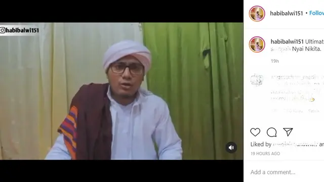 Unggahan Alwi Bin Muhammad Al'atos atas Nikita Mirzani. (Instagram/ habibalwi151)