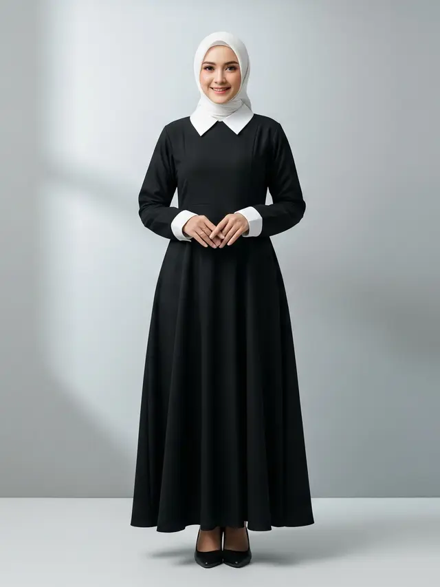Model Gamis Kombinasi Hitam Putih Model A Line Minimalis
