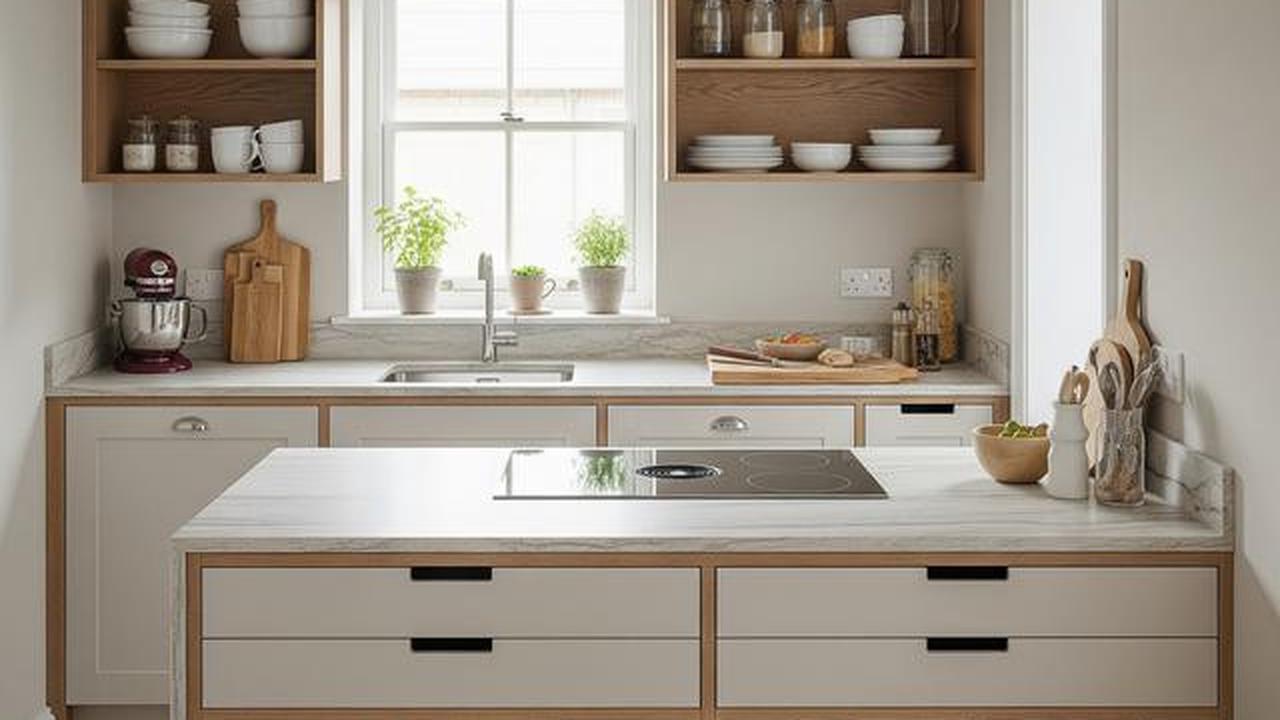 7 Dapur Kecil dengan Rak Terbuka dan Warna Netral, Elegan dan Minimalis