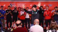 Valentino Rossi pada sesi konferensi pers khusus jelang balapan MotoGP Valencia. (JOSE JORDAN / AFP)