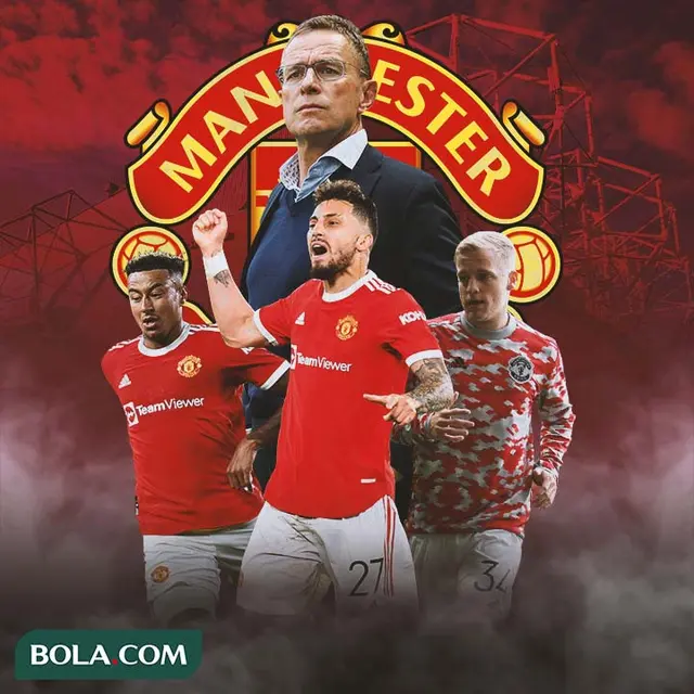 Manchester United - Ralf Rangnick, Jesse Lingard, Alex Telles, Donny van de Beek
