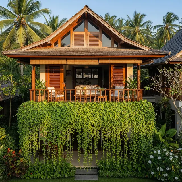 Teras Rumah dengan Pagar Tanaman Hidup (Gemini AI)