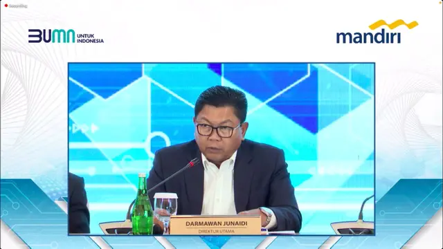 Direktur Utama Bank Mandiri Darmawan Junaidi saat paparan publik laporan keuangan kuartal IV 2023 PT Bank Mandiri (Persero) Tbk (BMRI), Rabu (31/1/2024). (Foto: tangkapan layar/Pipit IR)
