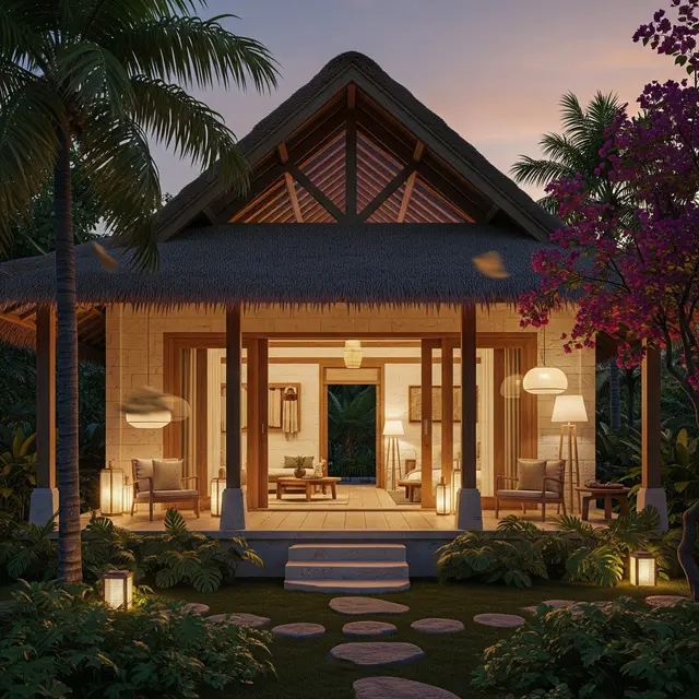 Desain Rumah Desa dengan Lampu Temaram Estetik