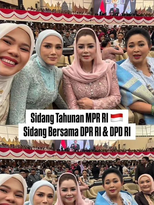 Senada dengan Titiek Soeharto, Mulan Jameela kenakan kebaya kutubaru baby blue silver. Di balik kebaya birunya, ia kenakan inner berkerah tinggi berpayet dan hijab lilit [@mulanjameela1]