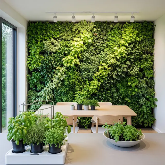 Rumah Kecil Modern dengan Taman Vertikal di Dalam Rumah (Image by Gemini AI)