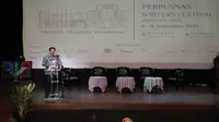 Kepala Perpusnas Muhammad Syarif Bando saat memberi sambutan di acara&nbsp;Perpusnas Writers Festival (PWF) yang digelar di Bandung 6-8 September 2023. (Liputan6.com/ Dok Ist)