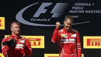 Kimi Raikkonen mengaku bisa saja menjuarai F1 GP Hungaria jika tidak disuruh mengikuti Sebastian Vettel masuk pit stop. (AP/AP Photo/Darko Bandic)