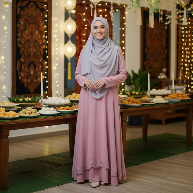 Mix and Match Warna Gamis dan Hijab untuk Buka Puasa Bersama