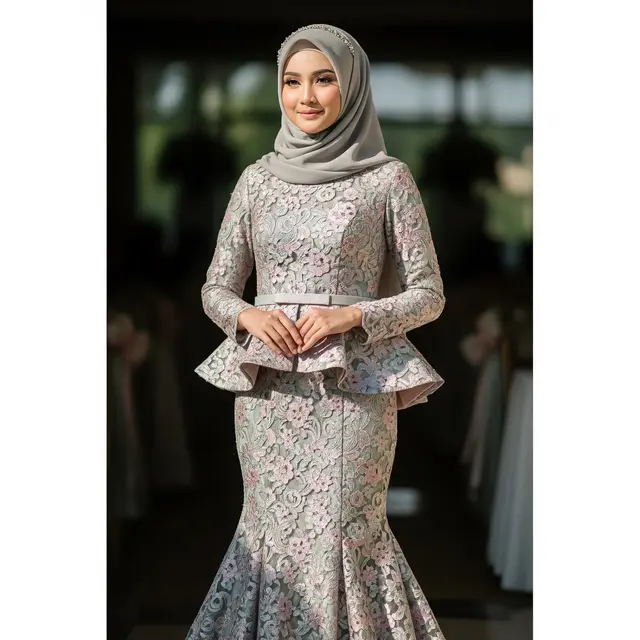 Model Baju Bridesmaid Duyung Brokat Peplum