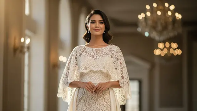 Dress Brokat Aksen Cape