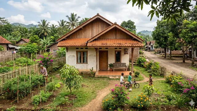 Desain Rumah 1 Lantai Atap Genteng Budget Rp50 Juta di Desa (Foto: Gemini AI)