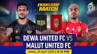 Temukan link siaran langsung eksklusif match BRI Liga 1: Dewa United vs Malut United di Vidio. Saksikan dan dukung tim kalian yang berlaga di BRI Liga 1 2024/25 pada matchweek ke 30 di pekan ini hanya di layanan OTT Vidio. (sum. doc. vidio.com)