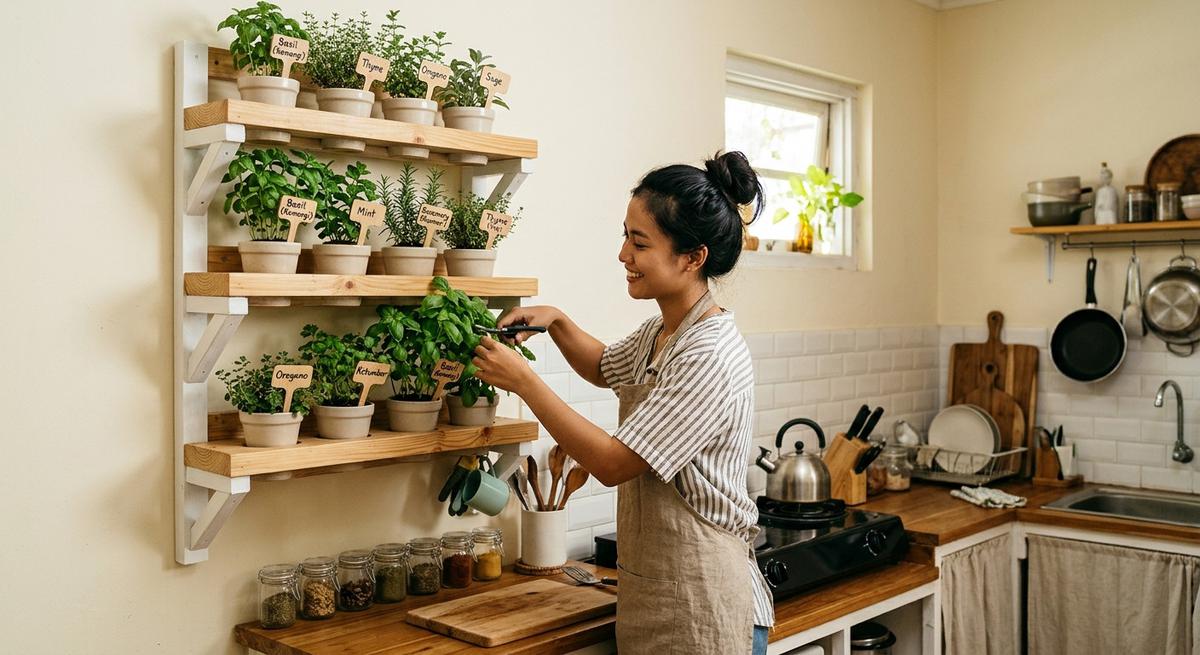 Rak Tanaman Bumbu Dapur untuk Rumah Kecil (AI Generated)