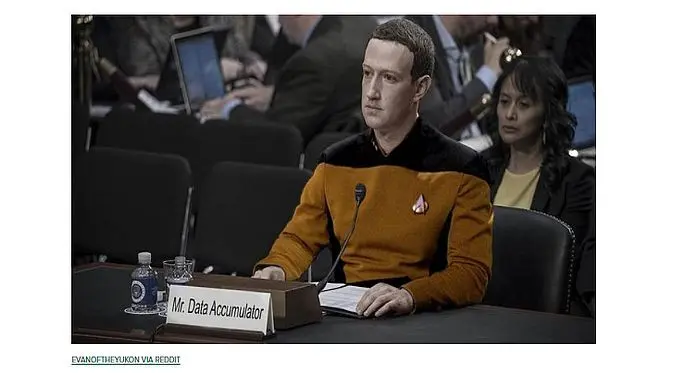 Meme CEO Facebook, Mark Zuckerberg, yang digambarkan mirip Data di film serial Star Trek (Foto: Evanoftheyukon - Reddit via Huffington Post)