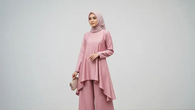 Model Set Tunik Polos dengan Celana Kulot untuk Baju Lebaran Simpel