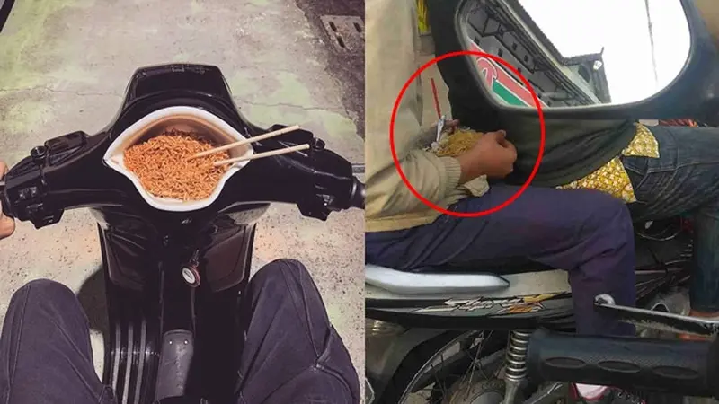 6 Aksi Nyeleneh Orang Makan di Motor Ini Bikin Tepuk Jidat