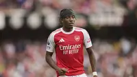 Pemain Arsenal Noni Madueke dalam pertandingan Premier League melawan Nottingham Forest di London, Sabtu, 13 September 2025. (AP Photo/Kin Cheung)