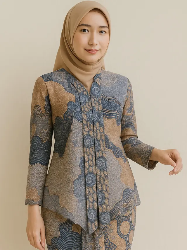 Kebaya Batik Kontemporer dengan Siluet Slim, Model Baju Batik Elegan dan Mewah
