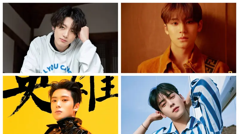 Jungkook BTS, Mingyu Seventeen, Jaehyun NCT, Cha Eun Woo Astro (Big Hit, Pledis, SM Entertainment via Soompi, Instagram/ eunwo.o_c)