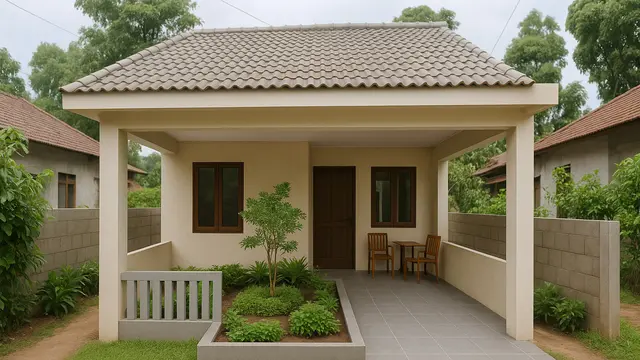 Desain Rumah Sederhana di Kampung dengan Teras Luas