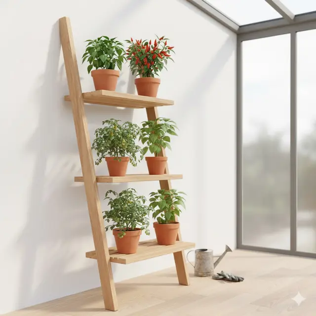 Rak Kayu Model Tangga (Leaning Ladder) (Gemini AI)