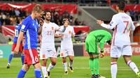Timnas Liechtenstein Vs timnas Spanyol. (Gian Ehrenzeller/Keystone via AP)
