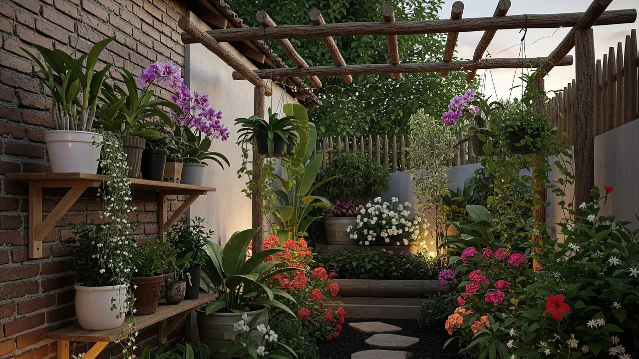 Taman Bertingkat dengan Pot Gantung
