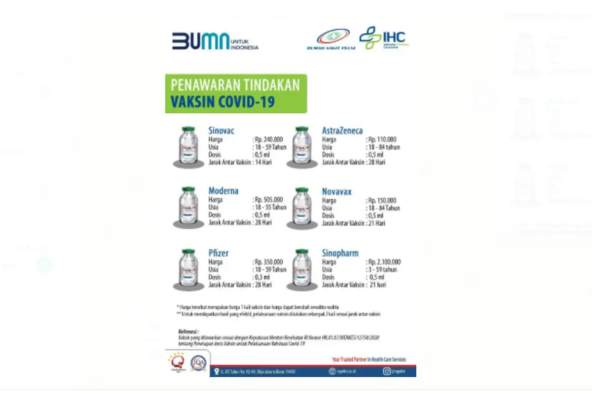 Harga Vaksin RS BUMN