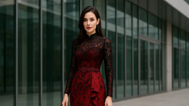 Model Dress Batik Kombinasi Brokat Lengan Panjang