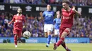 Striker Liverpool, Diogo Jota mencetak gol pertama timnya ke gawang Ipswich Town pada laga pekan pertama Premier League 2024/2025 di Portman Road Stadium, Ipswich, Sabtu (17/8/2024). (AP Photo/Alastair Grant)