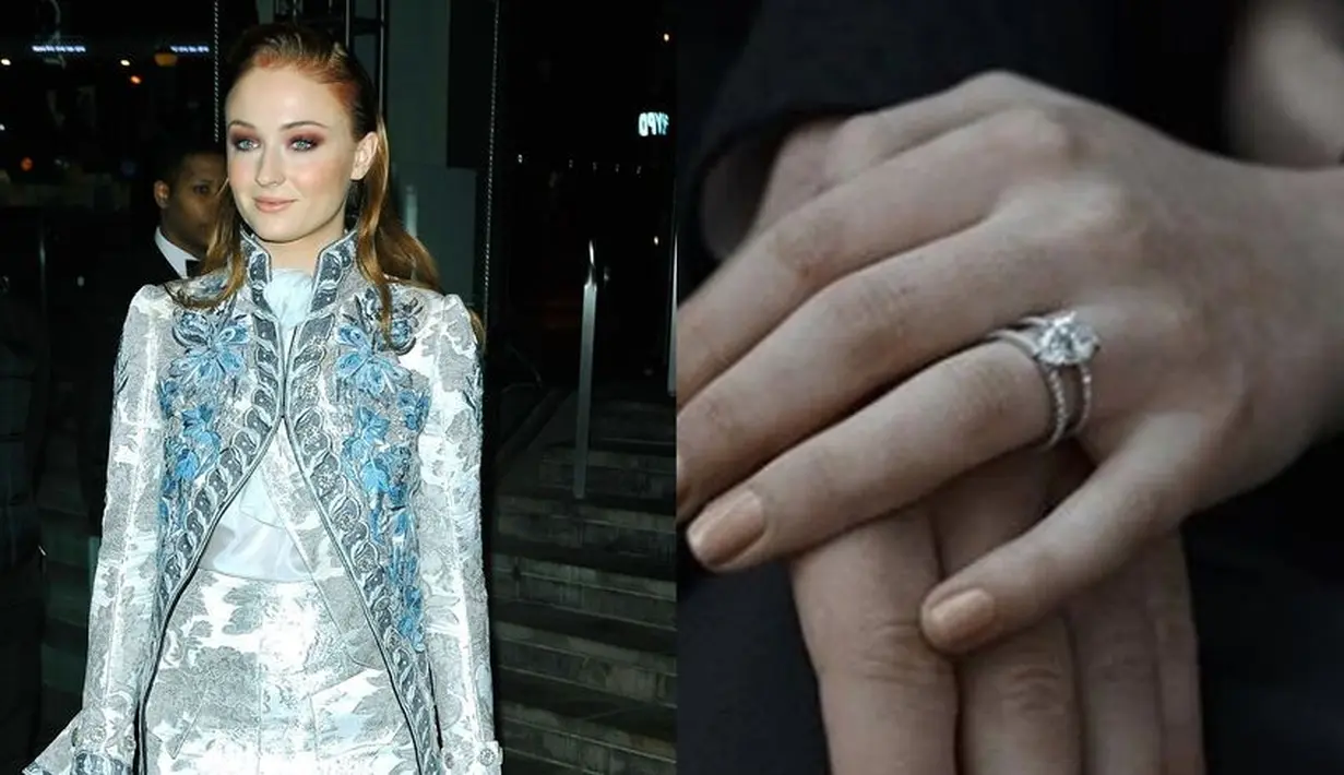 Sophie Turner mengumumkan pertunangannya dengan Joe Jonas pada Oktober 2017. Ia pun memamerkan cincin tunangannya lewat akun Instagram. (Getty/Cosmopolitan)