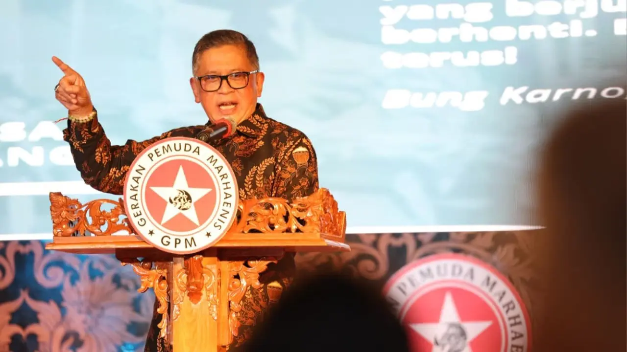 Sekretaris Jenderal DPP PDIP Hasto Kristiyanto menghadiri Kongres ke-10 Gerakan Pemuda Marhaenis (GPM) di TMII, Jakarta.