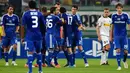 Liputanchampions,Jerman: Pemain Kiev lakukan selebrasi setelah mencetak gol dalam leg pertama babak Play Off Liga Champions pada 21 Agustus 2012 di Moenchengladbach, Jerman barat. AFP PHOTO / Patrik STOLLARZ