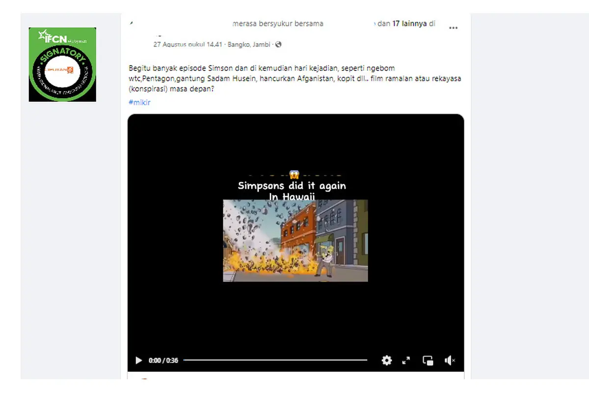 Tangkapan layar klaim tayangan The Simpsons ramalkan kebakaran di Hawaii