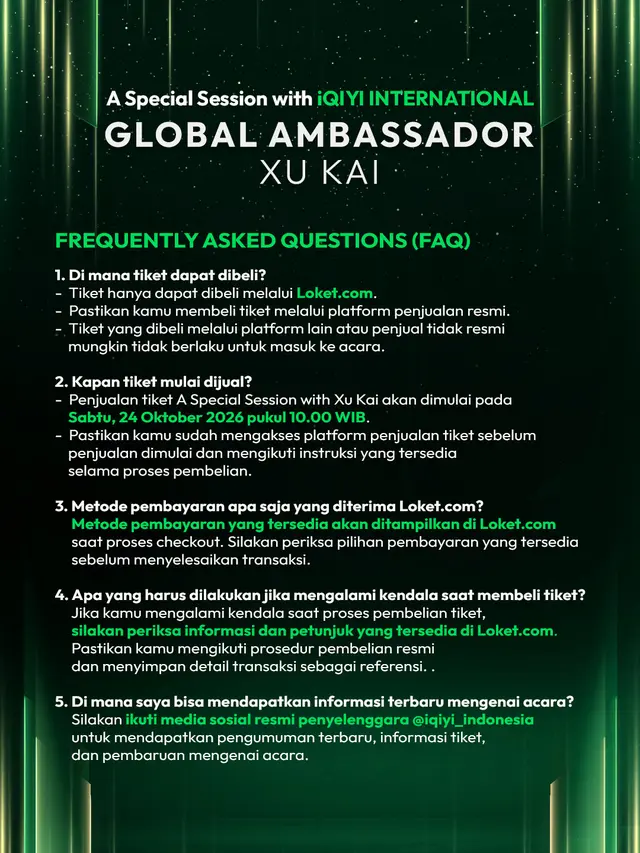 FAQ pembelian tiket A Special Session with Xu Kai (credit: iQIYI Indonesia)