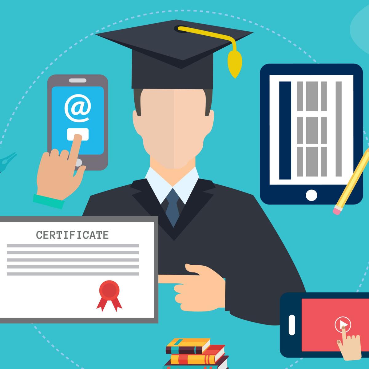 Ilustrasi e-learning, belajar online, belajar daring