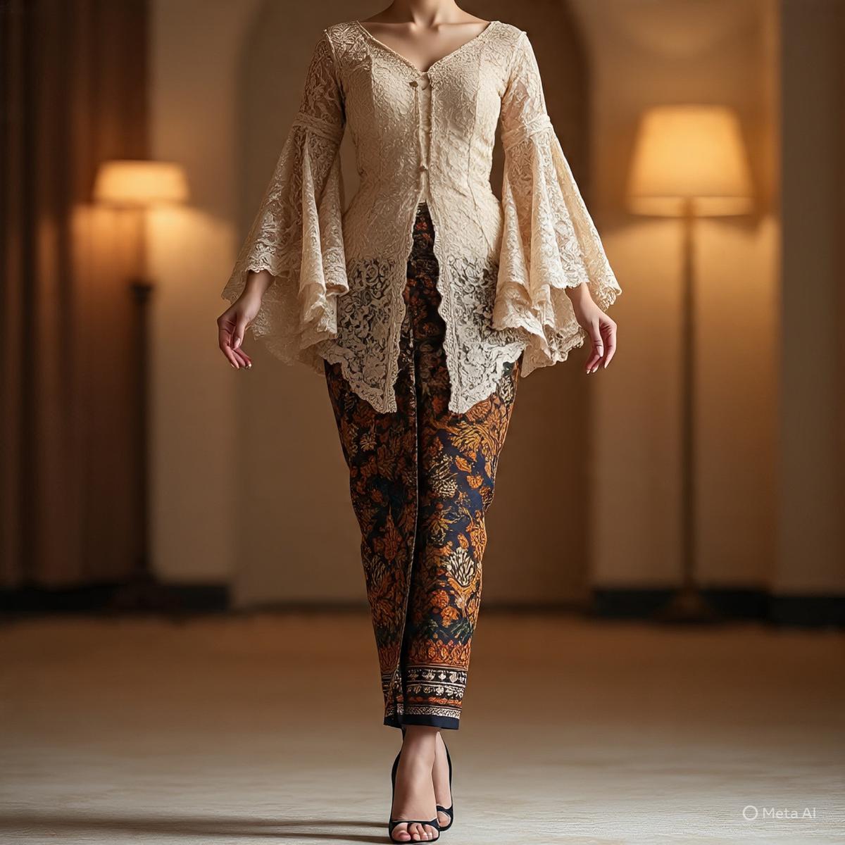 Kebaya Brokat Lengan Lonceng Belah