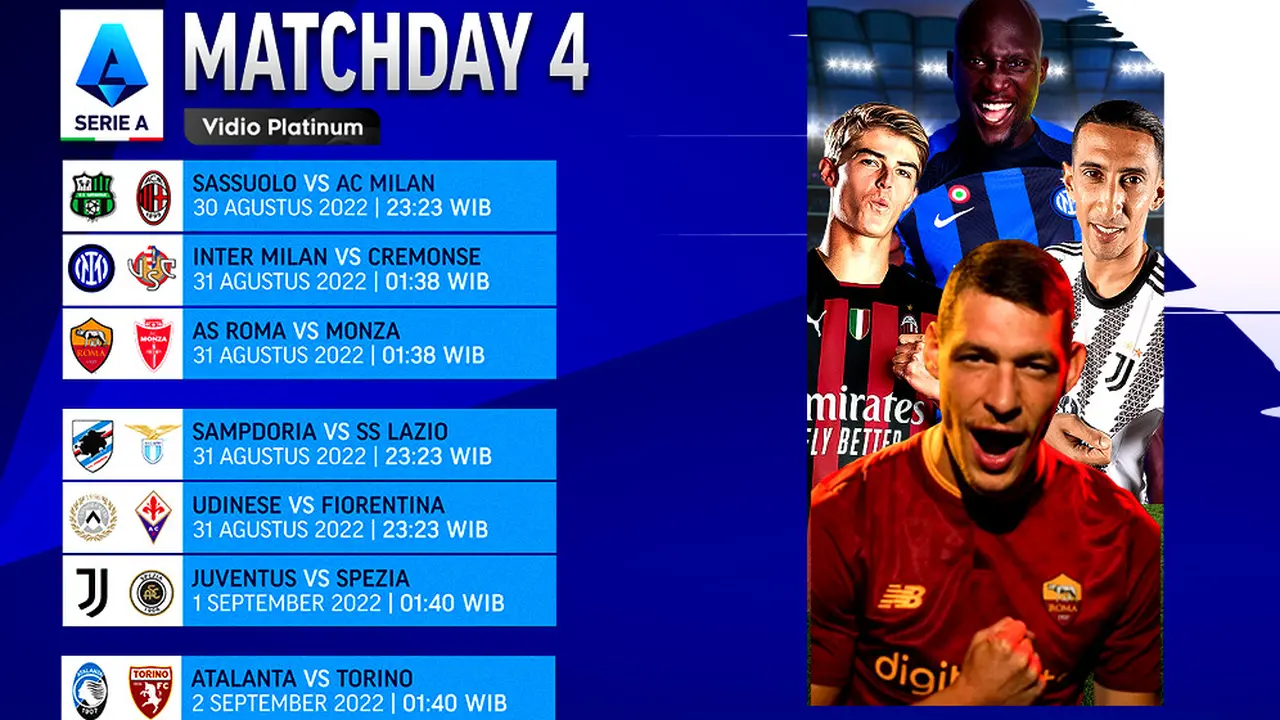 Jadwal dan Live Streaming Liga Italia 2022/2023 Pekan Keempat di Vidio, 30 Agustus - 2 September 2022