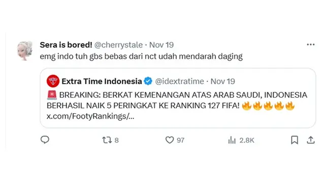 Timnas Indonesia Sempat Duduki Peringkat 127, 6 Cuitan Fans NCT 127 Ini Kocak