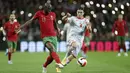 Unggul satu angka di babak pertama, Portugal tak sedikitpun mengendurkan serangan di babak kedua. Skuat Selecao das Quinas terus mengurung pertahanan Makedonia Utara. (AP/Luis Vieira)