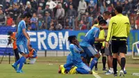 Selebrasi gol tunggal kemenangan PSIM atas PSIR Rembang, Sabtu (3/9/2016). (Bola.com/Romi Syahputra)