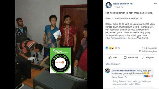 [Cek Fakta] Gambar Tangkapan Layar Foto Pemuda Tewas di Warnet