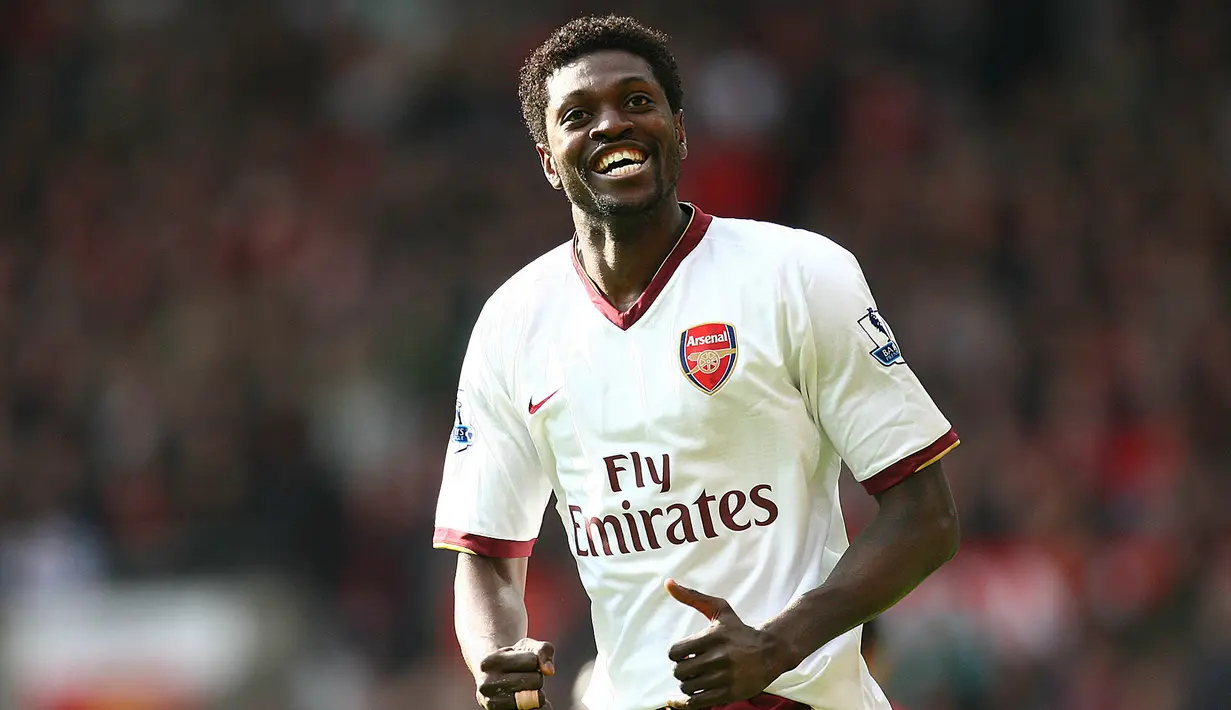 4. Emmanuel Adebayor - Arsenal pernah menjadikan Adebayor sebagai striker utama setelah ditinggal Thierry Henry.  Bersama The Gunners, dia sukses kemas 46 gol dalam 104 laga. (AFP/Paul Ellis)