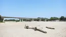 Pemandangan umum menunjukkan dasar sungai Po yang mengering di Boretto, timur laut Parma, pada Rabu (15/6/2022). Menurut pengamat sungai, kekeringan yang mempengaruhi sungai terbesar di Italia, Po adalah yang terburuk dalam 70 tahun terakhir. (Piero CRUCIATTI / AFP)