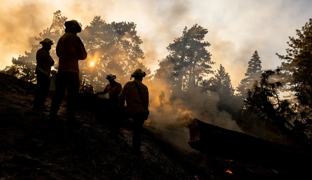 Kebakaran dipicu oleh hantaman gelombang panas dan kencangnya hembusan angin. (ETIENNE LAURENT/AFP)