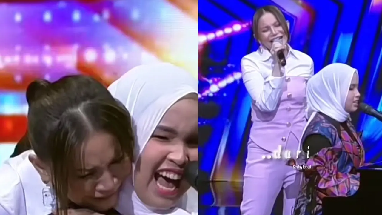 Putri Ariani saat berduet dengan penyanyi Rossa