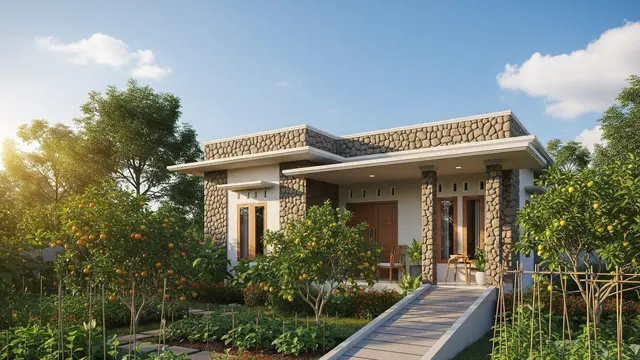 Desain Rumah Mungil Nuansa Batu Alam yang Cocok Buat Pensiunan di Desa