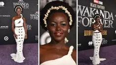 Foto kolase Lupita Nyong'o saat menghadiri pemutaran perdana film Black Panther: Wakanda Forever" di Dolby Theatre di Los Angeles pada Rabu, 26 Oktober 2022. (Photo by Richard Shotwell/Invision/AP)